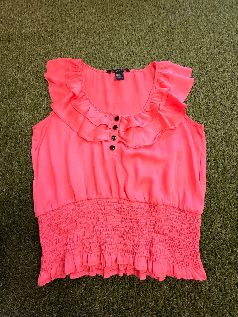 Antilia Femme Coral Pink Ruffle-Smock Tank Top